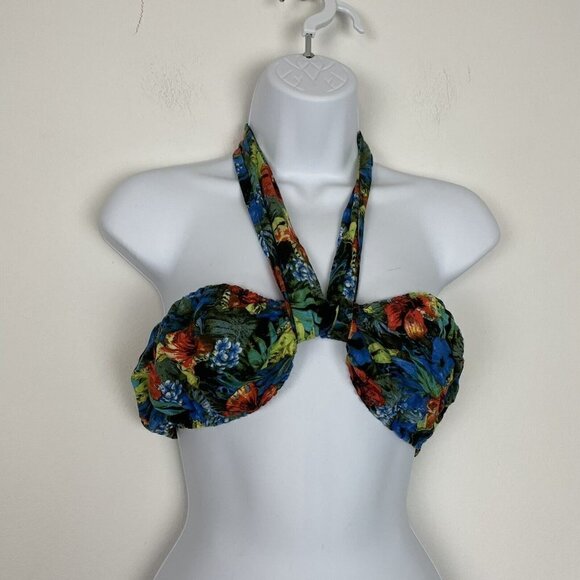 Reclaimed Vintage Inspired Tropical Print Bandeau Top Linen Cotton Blend Size 6 - Picture 3 of 7